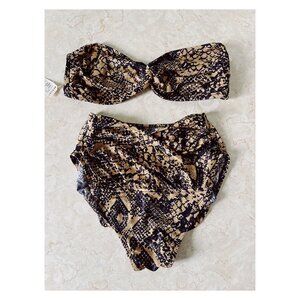 NWT VTG Rose Marie Reid Sz S/M Snakeskin Print Bandeau Two Piece Bikini 80's
